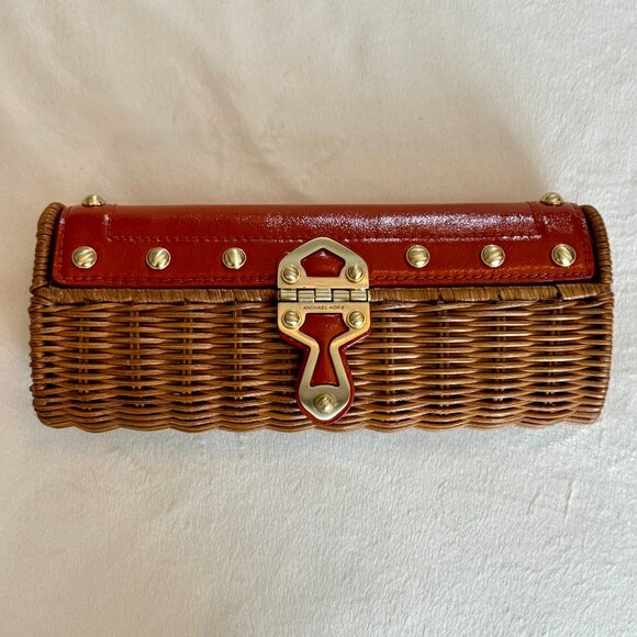MICHAEL KORS - Santorini Wicker Rattan Orange Leather Clutch - Picture 1 of 9